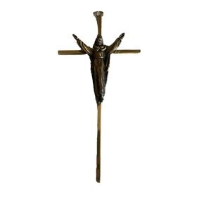 Bronze & Brass Wall Crucifix Jesus On Cross Religious Home Decor 9"